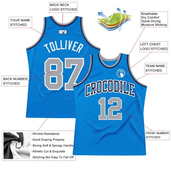 Blue Gray-White Authentic Throwback Personalized Basketball Jersey V1 - Image 2