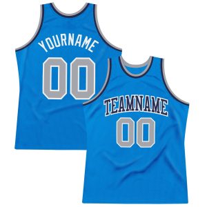 Blue Gray-White Authentic Throwback Personalized Basketball Jersey V1