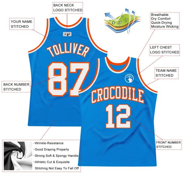 Blue White-Orange Authentic Throwback Personalized Basketball Jersey - Image 2