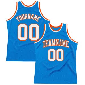 Blue White-Orange Authentic Throwback Personalized Basketball Jersey
