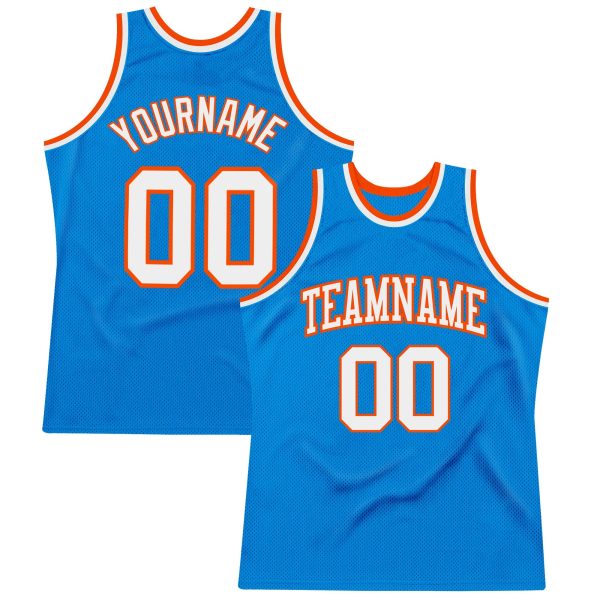 Blue White-Orange Authentic Throwback Personalized Basketball Jersey