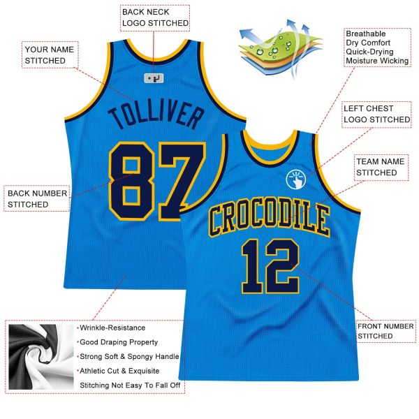 Blue Navy-Gold Authentic Throwback Personalized Basketball Jersey - Image 2