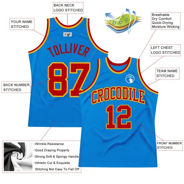 Blue Red-Gold Authentic Throwback Personalized Basketball Jersey - Image 2