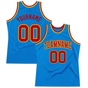 Blue Red-Gold Authentic Throwback Personalized Basketball Jersey