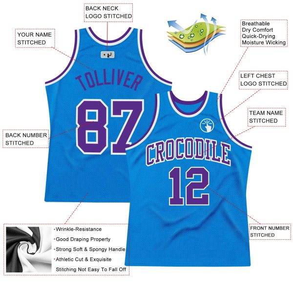 Blue Purple-White Authentic Throwback Personalized Basketball Jersey - Image 2