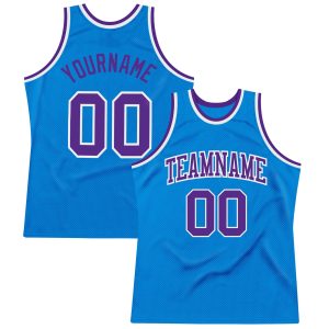 Blue Purple-White Authentic Throwback Personalized Basketball Jersey