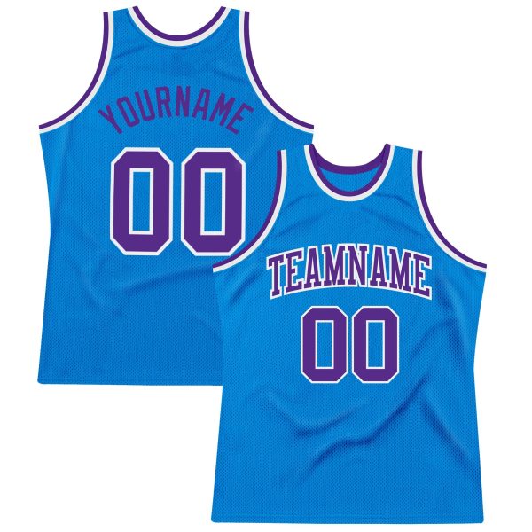 Blue Purple-White Authentic Throwback Personalized Basketball Jersey