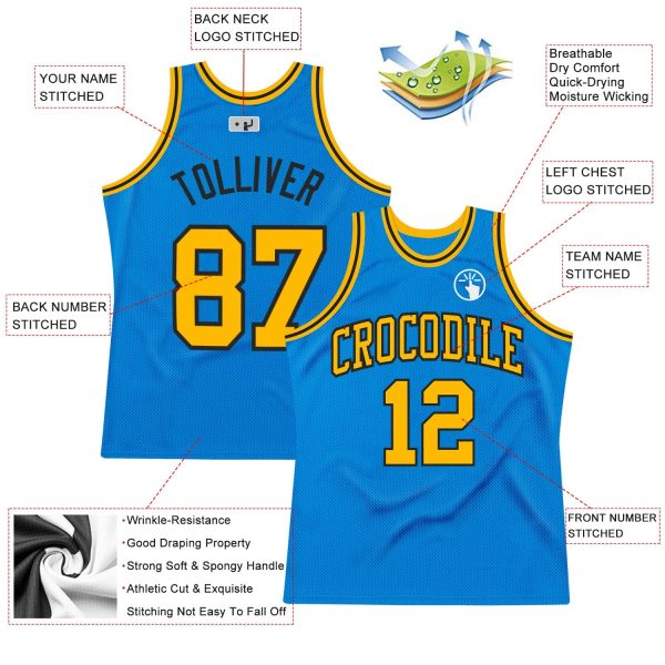 Blue Gold-Black Authentic Throwback Personalized Basketball Jersey - Image 2