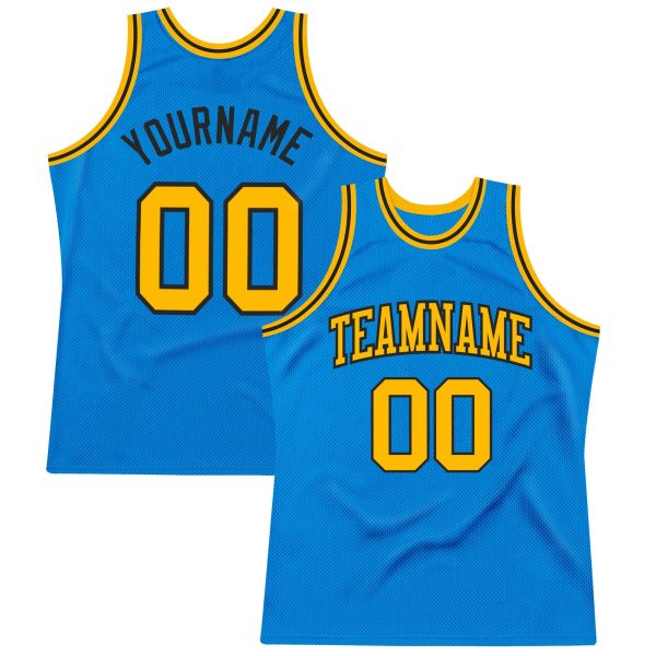 Blue Gold-Black Authentic Throwback Personalized Basketball Jersey