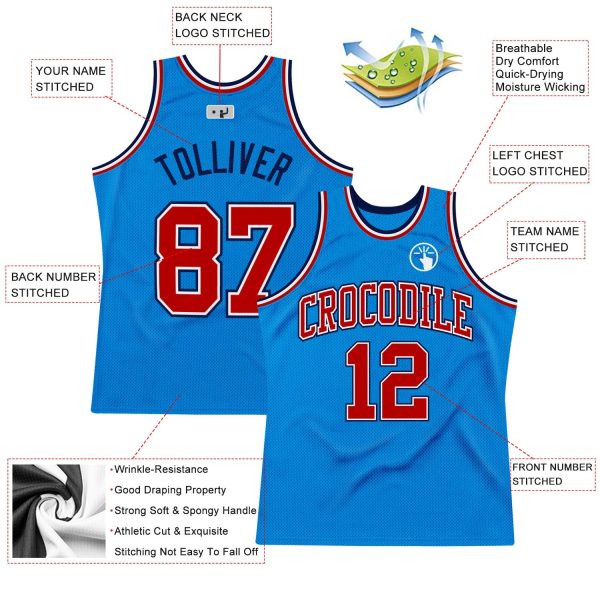 Blue Red-Navy Authentic Throwback Personalized Basketball Jersey - Image 2