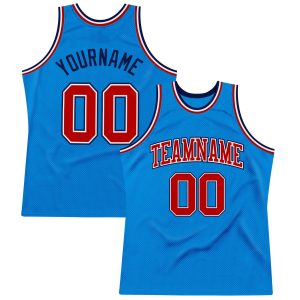 Blue Red-Navy Authentic Throwback Personalized Basketball Jersey
