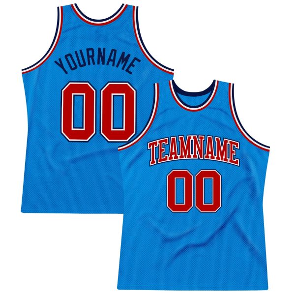 Blue Red-Navy Authentic Throwback Personalized Basketball Jersey