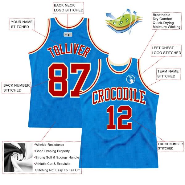 Blue Red-Cream Authentic Throwback Personalized Basketball Jersey - Image 2