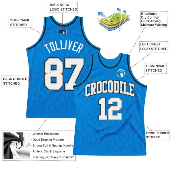 Blue White Gray-Black Authentic Throwback Personalized Basketball Jersey - Image 2