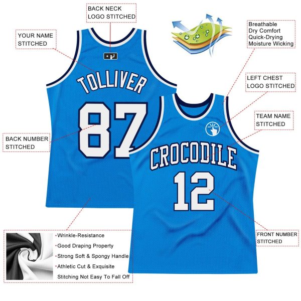 Light Blue White-Navy Authentic Throwback Personalized Basketball Jersey - Image 2