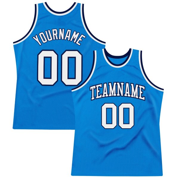 Light Blue White-Navy Authentic Throwback Personalized Basketball Jersey