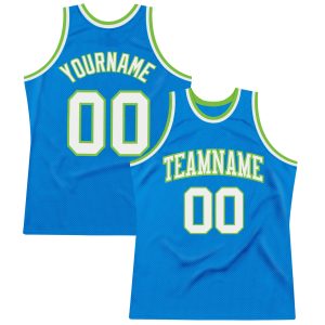 Blue White-Neon Green Authentic Throwback Personalized Basketball Jersey