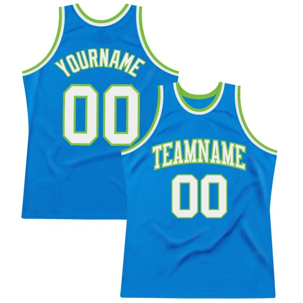 Blue White-Neon Green Authentic Throwback Personalized Basketball Jersey