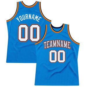 Blue White Navy-Orange Authentic Throwback Personalized Basketball Jersey