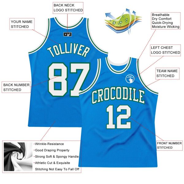 Blue White-Kelly Green Authentic Throwback Personalized Basketball Jersey - Image 2