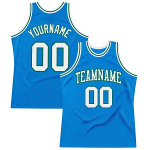 Blue White-Kelly Green Authentic Throwback Personalized Basketball Jersey