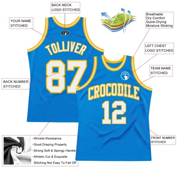 Blue White-Gold Authentic Throwback Personalized Basketball Jersey - Image 2