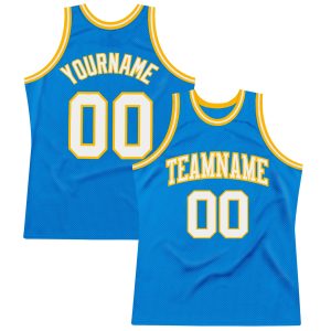 Blue White-Gold Authentic Throwback Personalized Basketball Jersey