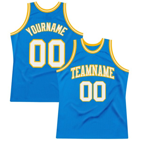 Blue White-Gold Authentic Throwback Personalized Basketball Jersey
