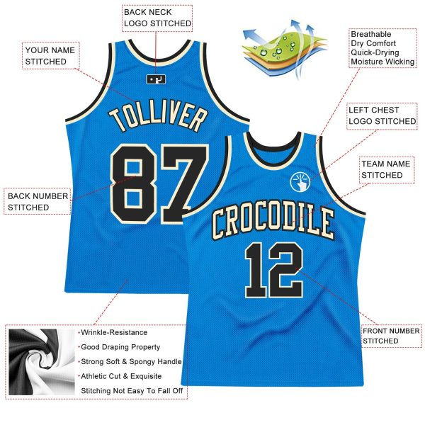 Blue Black-Cream Authentic Throwback Personalized Basketball Jersey - Image 2