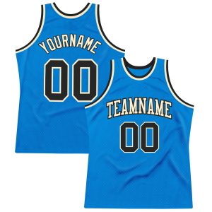 Blue Black-Cream Authentic Throwback Personalized Basketball Jersey