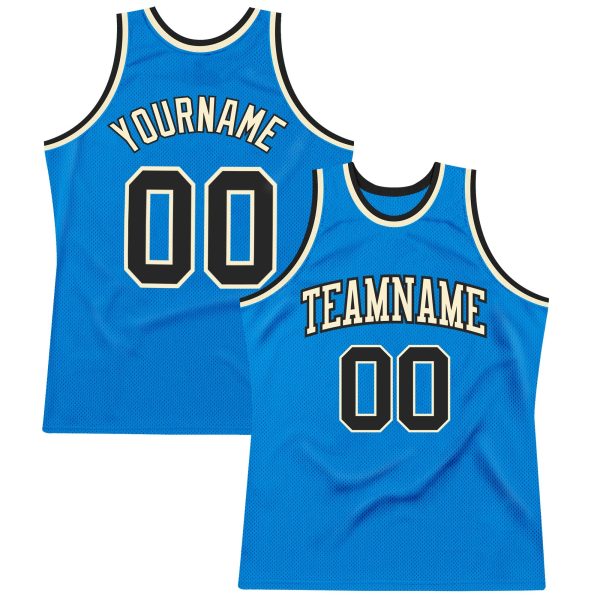Blue Black-Cream Authentic Throwback Personalized Basketball Jersey