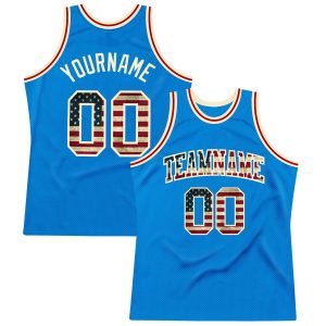 Blue Vintage USA Flag-Cream Authentic Throwback Personalized Basketball Jersey