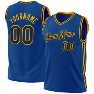 Blue Black-Gold Authentic Throwback Personalized Basketball Jersey