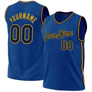 Blue Navy-Gold Authentic Throwback Personalized Basketball Jersey