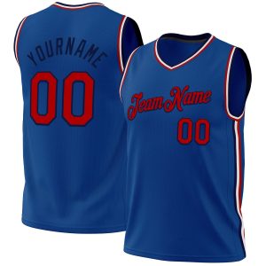 Blue Red-Navy Authentic Throwback Personalized Basketball Jersey