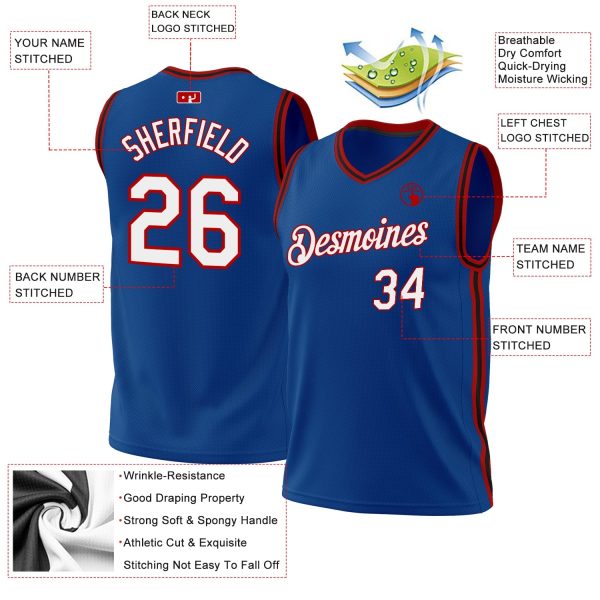 Blue Red-Black Authentic Throwback Personalized Basketball Jersey - Image 3