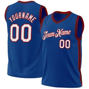 Blue Red-Black Authentic Throwback Personalized Basketball Jersey