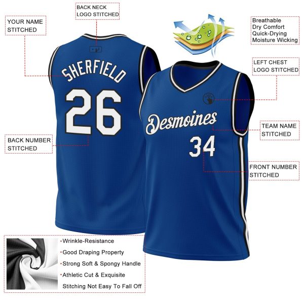 Blue White-Black Authentic Throwback Personalized Basketball Jersey - Image 3