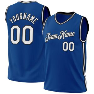 Blue White-Black Authentic Throwback Personalized Basketball Jersey