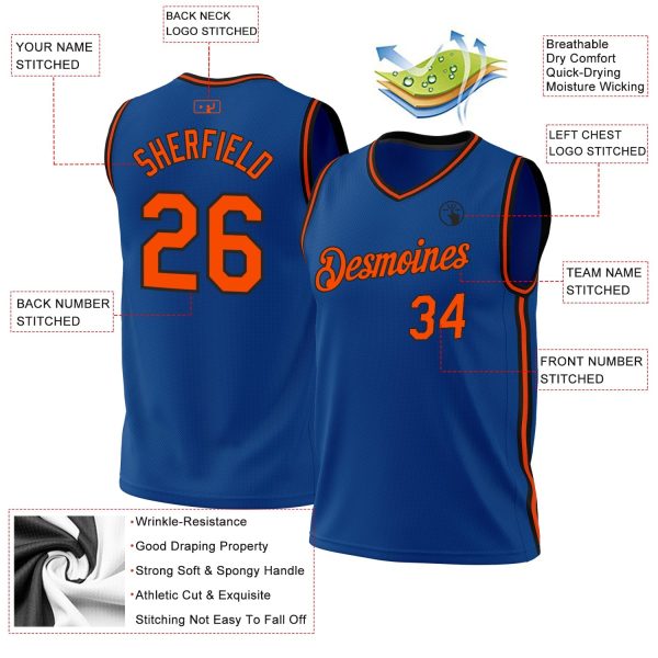Blue Orange-Black Authentic Throwback Personalized Basketball Jersey - Image 3