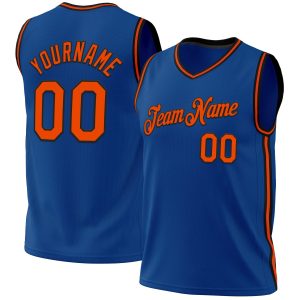 Blue Orange-Black Authentic Throwback Personalized Basketball Jersey