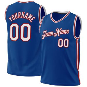 Blue White-Red Authentic Throwback Personalized Basketball Jersey