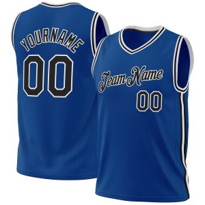 Blue Black-White Authentic Throwback Personalized Basketball Jersey
