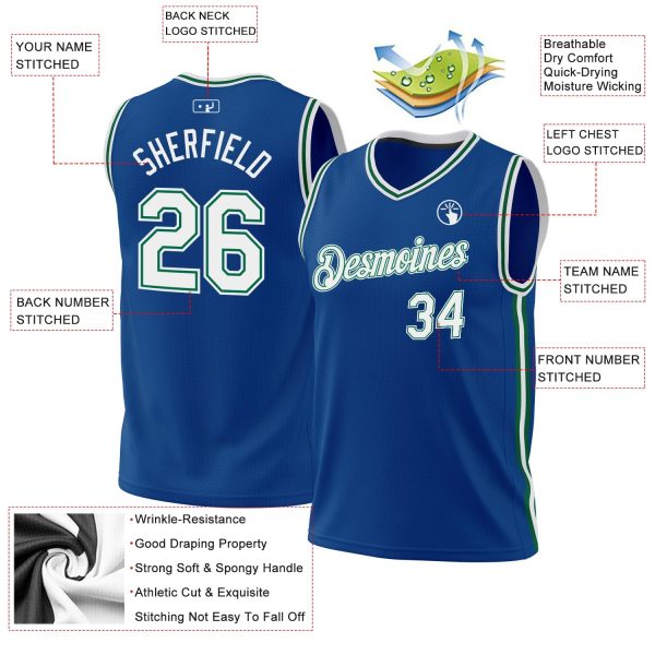 Blue White-Kelly Green Authentic Throwback Personalized Basketball Jersey - Image 3