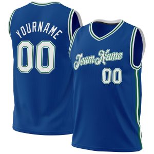 Blue White-Kelly Green Authentic Throwback Personalized Basketball Jersey