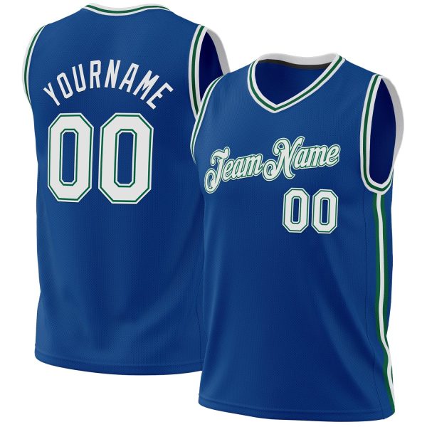 Blue White-Kelly Green Authentic Throwback Personalized Basketball Jersey