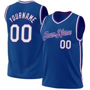 Blue White-Purple Authentic Throwback Personalized Basketball Jersey