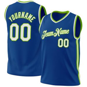 Blue White-Neon Green Authentic Throwback Personalized Basketball Jersey
