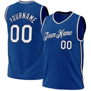 Blue White-Navy Authentic Throwback Personalized Basketball Jersey