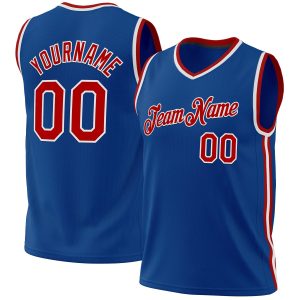 Blue Red-White Authentic Throwback Personalized Basketball Jersey